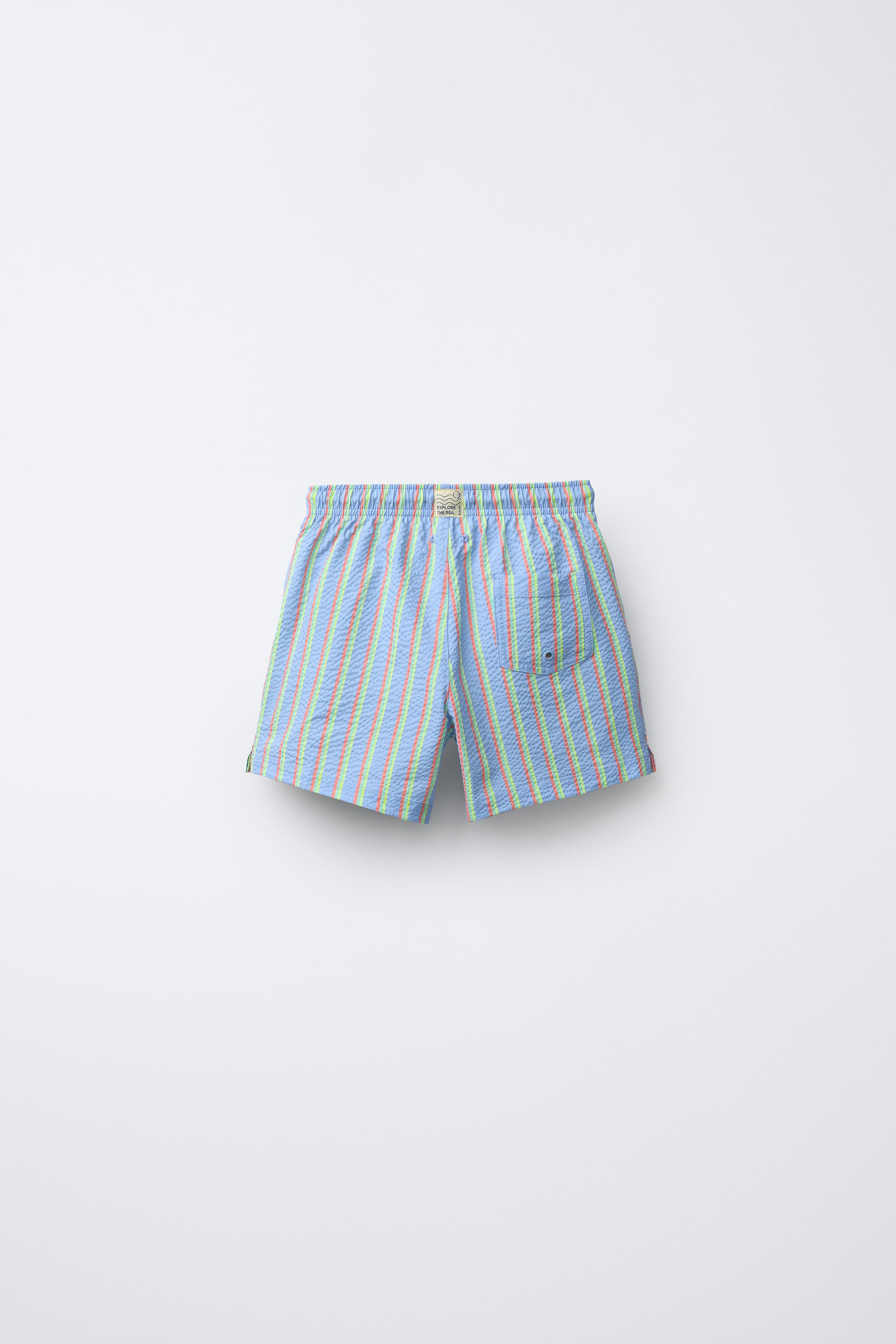 AGES 6-14 / STRIPED SEERSUCKER SWIM SHORTS